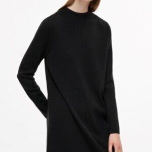 COS Wool Blend Long Black Sweater with Side Slit Small